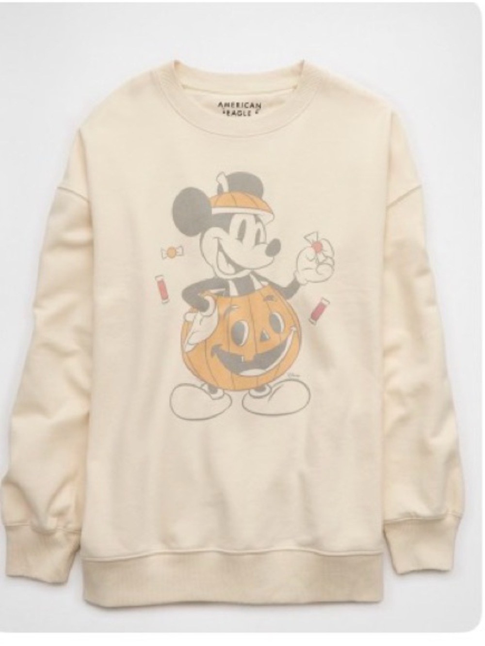 American Eagle Outfitters Cream Mickey Pumpkin Oversized Sweatshirt